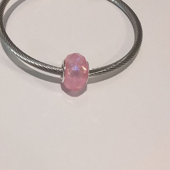 Silver Glittery Pink‎ Faceted Charm for Pandora Style - Picture 1 of 4